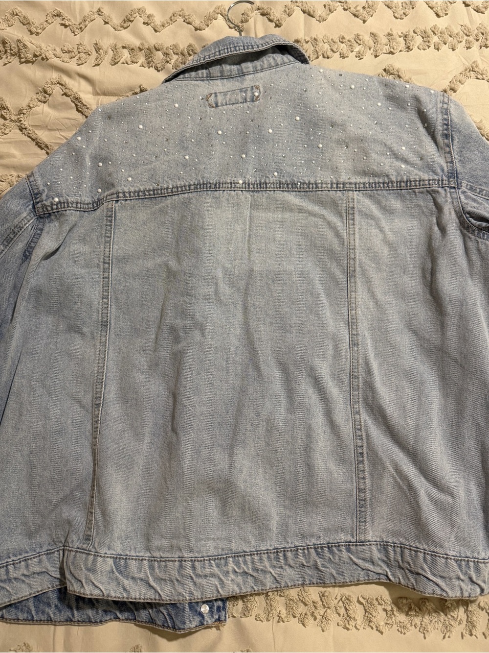 Maurices Light Blue Washed Denim Jacket with Rhinestones and Pearls - Picture 4 of 4